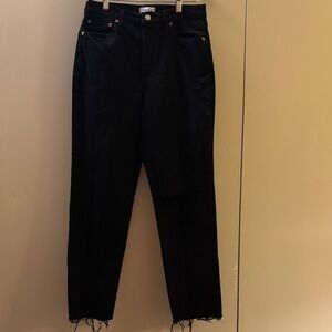 Pistola Button Fly Raw Hem Black Straight Ankle Jeans Size 28